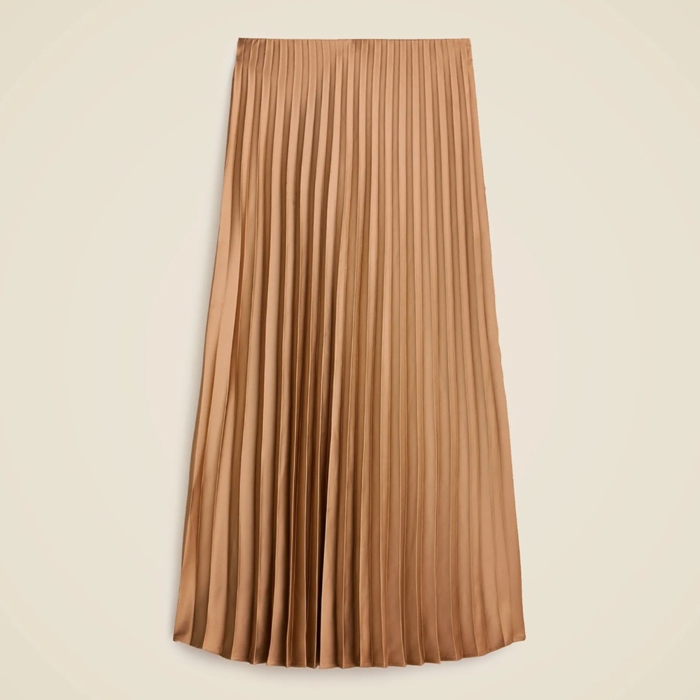 New J.CREW Size L Gwyneth Pleated Slip Skirt - Camel $128 BN757